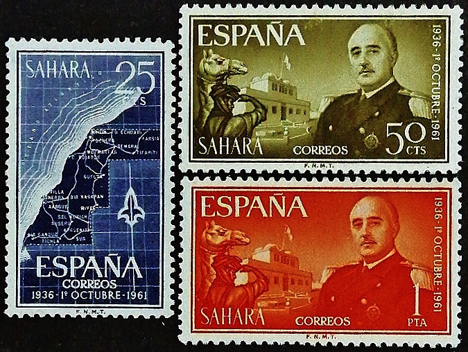 Набор марок (3 шт.). "25 лет со дня назначения генерала Франко главой государства". 1961 год, Испанская Сахара.