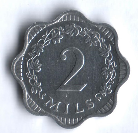 Монета 2 миля. 1972 год, Мальта.