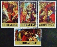 Набор почтовых марок (4 шт.). "Рождество: 400-летие со дня рождения Питера Пауля Рубенса". 1977 год, Гибралтар.