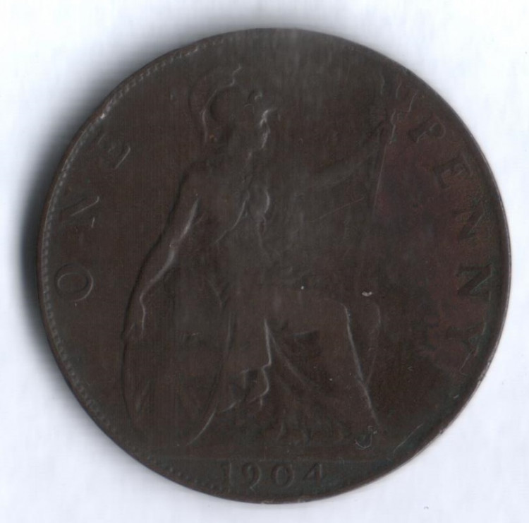 Монета 1 пенни. 1904 год, Великобритания.