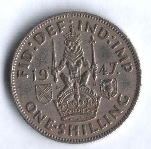 Монета 1 шиллинг. 1947 год, Великобритания (Лев Шотландии).