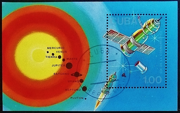 Мини-блок. "Спутники и космические зонды". 1988 год, Куба.