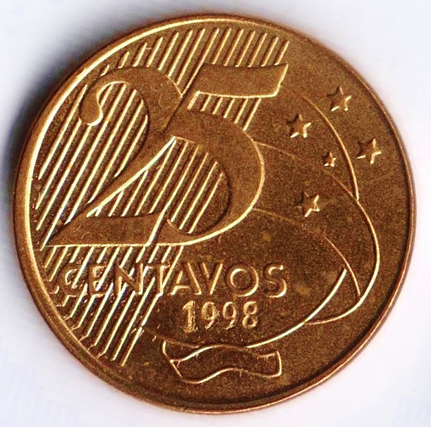 Монета 25 сентаво. 1998 год, Бразилия.