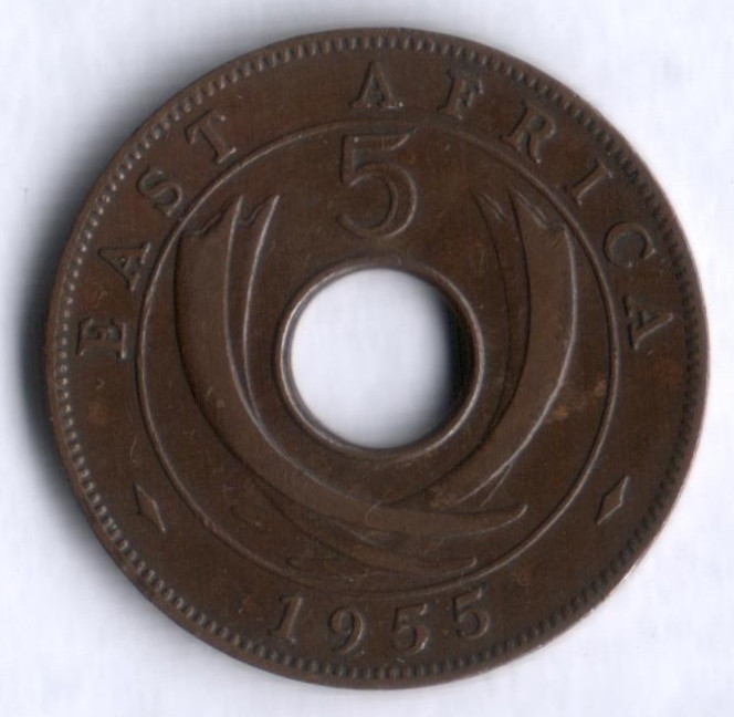 Монета 5 центов. 1955(H) год, Британская Восточная Африка.