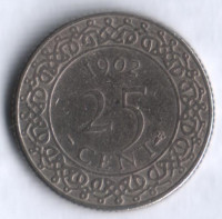 25 центов. 1962 год, Суринам.
