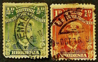 Набор почтовых марок (2 шт.). "Король Георг V". 1913 год, Родезия.