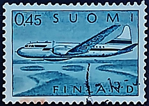 Почтовая марка (0,45 m.). "Самолет Convair 440". 1963 год, Финляндия. Почтовая марка (0,45 m.). "Самолет Convair 440". 1963 год, Финляндия.