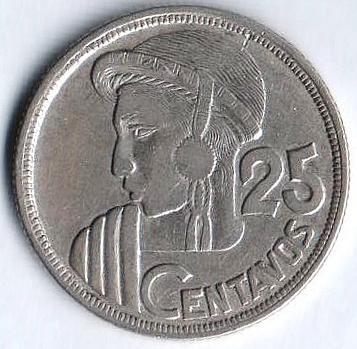 Монета 25 сентаво. 1954 год, Гватемала.