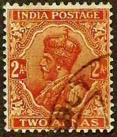 Почтовая марка (2 an.). "Король Георг V". 1934 год, Британская Индия.