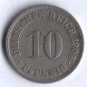 Монета 10 пфеннигов. 1906 год (F), Германская империя.