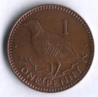 Монета 1 пенни. 1992(AA) год, Гибралтар.