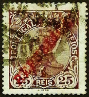 Почтовая марка (25 r.). "Король Мануэл II (REPUBLICA)". 1910 год, Португалия.