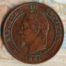 Монета 10 сантимов. 1861(BB) год, Франция.