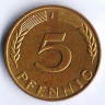 Монета 5 пфеннигов. 1966(J) год, ФРГ.