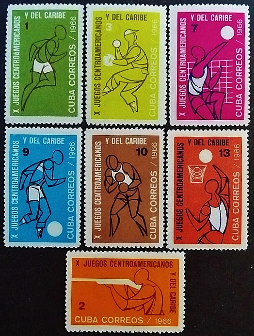 Набор марок (7 шт.). "X Игры стран Центральной Америки и Карибского бассейна". 1966 год, Куба.