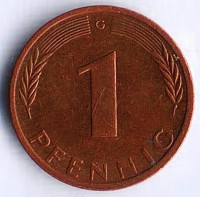 Монета 1 пфенниг. 1972(G) год, ФРГ.