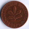 Монета 1 пфенниг. 1972(G) год, ФРГ.