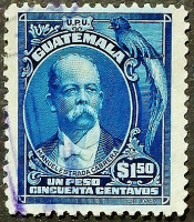 Почтовая марка (1,5 p.). "Президент Эстрада Кабрера". 1918 год, Гватемала.