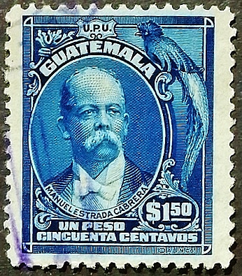 Почтовая марка (1,5 p.). "Президент Эстрада Кабрера". 1918 год, Гватемала.