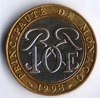 Монета 10 франков. 1998 год, Монако.