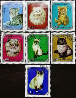 Набор почтовых марок (7 шт.). "Домашние кошки". 1979 год, Монголия. Набор почтовых марок (7 шт.). "Домашние кошки". 1979 год, Монголия.