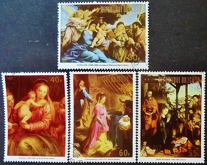 Набор почтовых марок (4 шт.). "Рождество`1973". 1973 год, Чад.