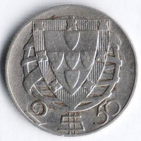 Монета 2,5 эскудо. 1944 год, Португалия.