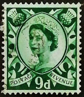 Почтовая марка (9 p.). "Королева Елизавета II". 1967 год, Шотландия.