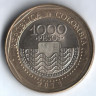 Монета 1000 песо. 2013 год, Колумбия.