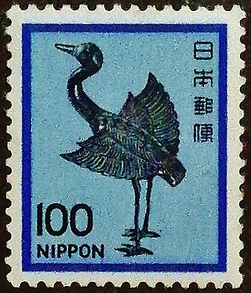 Марка почтовая (100 y.). «Серебряный журавль», период Хэйан. 2010 год, Япония.