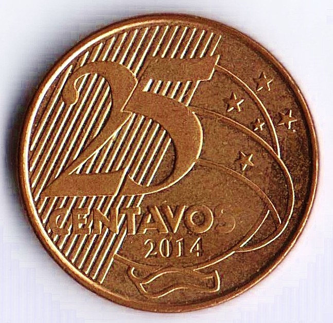 Монета 25 сентаво. 2014 год, Бразилия.