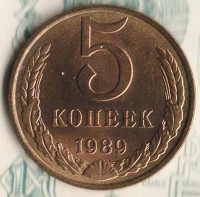 Монета 5 копеек. 1989 год, СССР. Шт. 3Б.