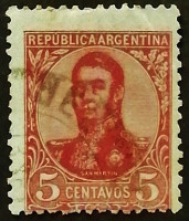 Почтовая марка. "Генерал Сан-Мартин". 1908 год, Аргентина.