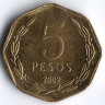 Монета 5 песо. 2002(So) год, Чили.