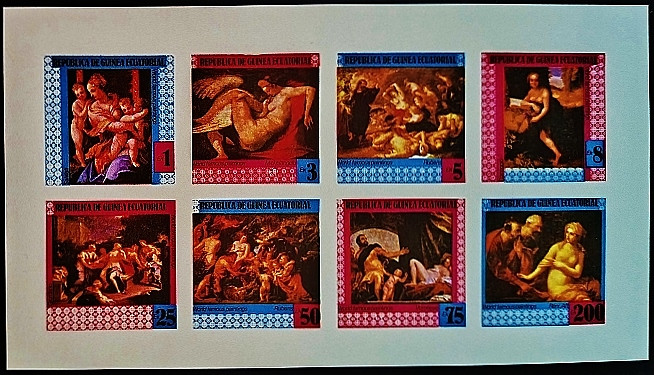 Блок марок (8 шт.). "Всемирно известные картины (II)". 1978 год, Экваториальная Гвинея.