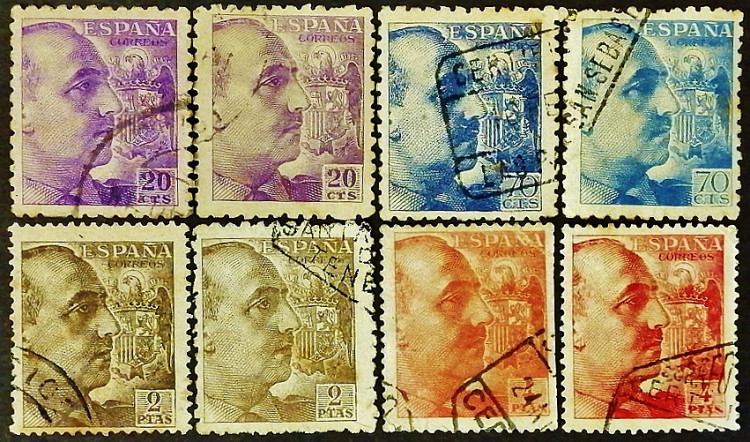 Набор почтовых марок (8 шт.). "Генерал Франко (I)". 1939-1953 годы, Испания. Набор почтовых марок (8 шт.). "Генерал Франко (I)". 1939-1953 годы, Испания.