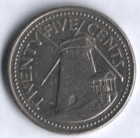 Монета 25 центов. 2000 год, Барбадос.