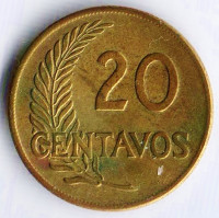 Монета 20 сентаво. 1956 год, Перу.