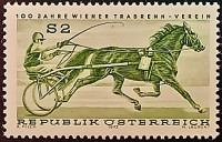 Марка почтовая. "100-летие Венского общества рысистых скачек". 1973 год, Австрия.