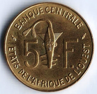Монета 5 франков. 1977 год, Западно-Африканские Штаты.