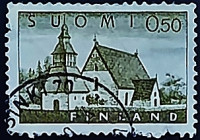 Почтовая марка (0,5 m.). "Церковь Ламми". 1963 год, Финляндия.
