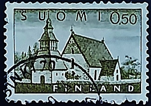 Почтовая марка (0,5 m.). "Церковь Ламми". 1963 год, Финляндия. Почтовая марка (0,5 m.). "Церковь Ламми". 1963 год, Финляндия.