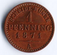 Монета 1 пфенниг. 1871(А) год, Пруссия.