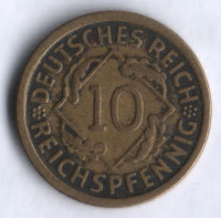 Монета 10 рейхспфеннигов. 1935 год (D), Веймарская республика.