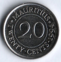 Монета 20 центов. 1994 год, Маврикий.