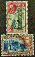 Набор почтовых марок (2 шт.). "Король Георг VI и пейзажи". 1938 годы, Цейлон.