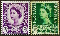 Набор почтовых марок (2 шт.). "Королева Елизавета II". 1958 год, Уэльс.