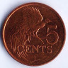 Монета 5 центов. 2010 год, Тринидад и Тобаго.