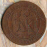Монета 10 сантимов. 1863(BB) год, Франция.