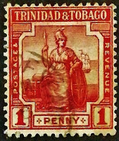 Почтовая марка (1 p.). "Сидящая Британия". 1913 год, Тринидад и Тобаго.